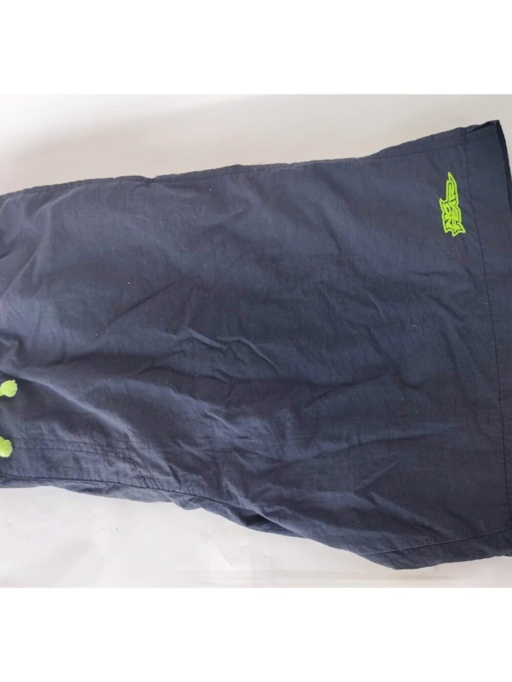 Vintage Y2K No Fear Swim Trunks Black with Green Logo Mesh Lined Medium